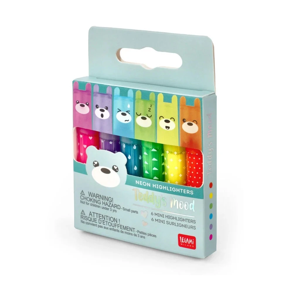 6 Mini Surligneurs, Ours Teddy's Mood - Legami 3 6 Mini Surligneurs, Ours Teddy's Mood - Legami