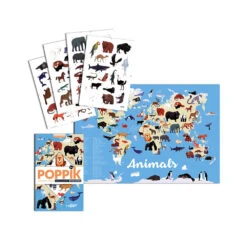 Poster Avec 67 Stickers Repositionnables, Les Animaux Du Monde - Poppik